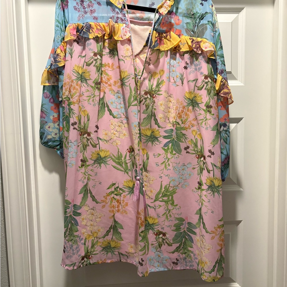Umgee Pink Floral Dress with Yellow Accents